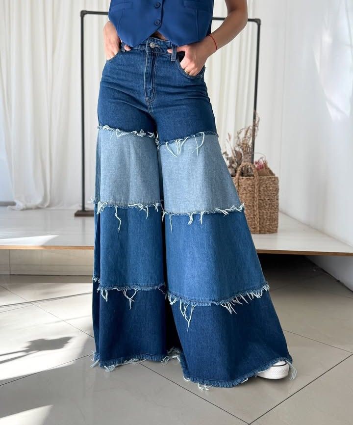 Tiered Denim Wide-Legs