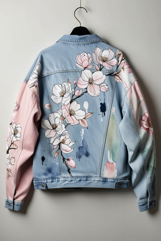 Watercolor Floral Denim Jacket