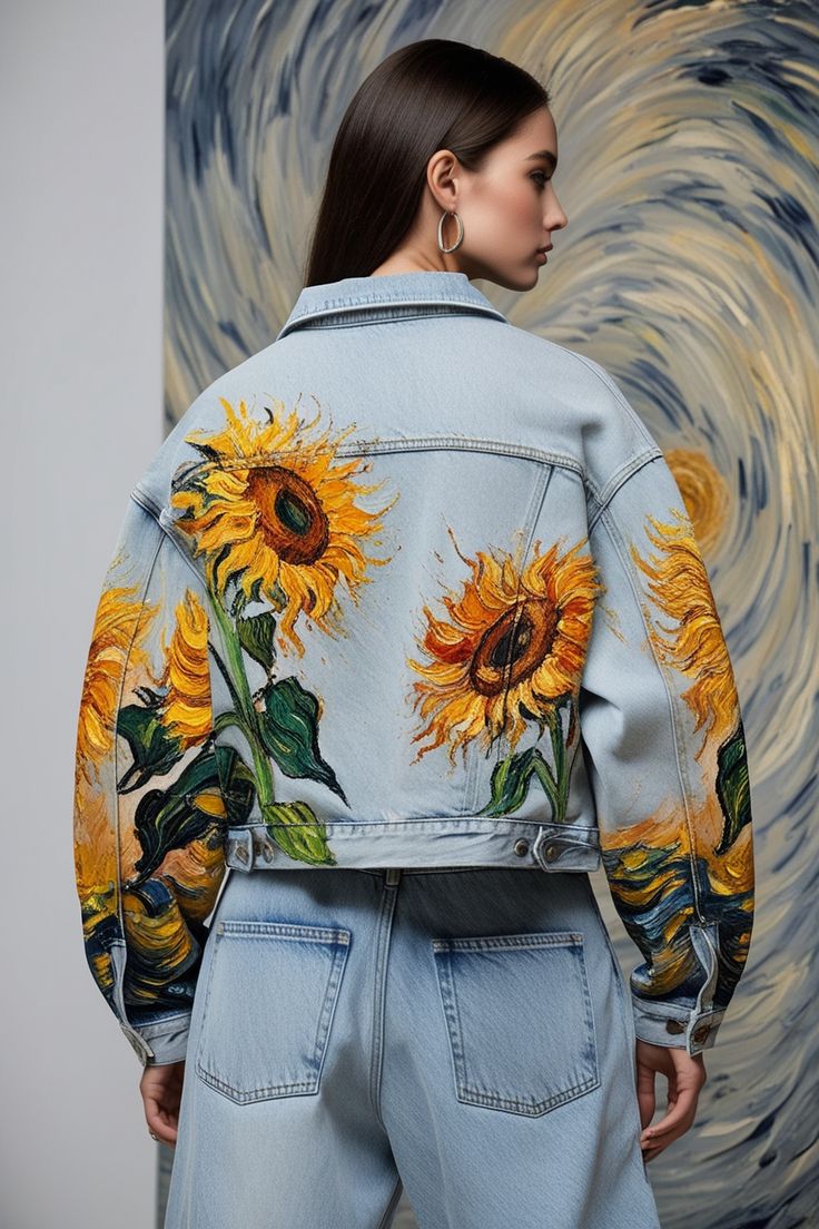 Hand-Painted Sunflower Denim Jacket